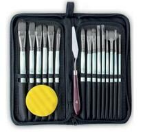 Без бренда «Коробка 50 шт.: Набор кистей для рисования в чехле, премиум набор (15 нейлоновых кистей, 1 мастихин) белые» в Калининграде