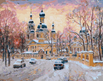 Зимний пейзаж с храмом