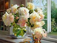 Без бренда «Ваза с букетом белых пионов у окна» в Калининграде