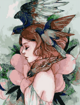 Без бренда «Девушка с большим цветком и птицы» в Калининграде в интернет-магазине  Без бренда «Девушка с большим цветком и птицы» в Калининграде