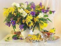 Без бренда «Букет из мимозы и колокольчиков в вазе» в Калининграде в интернет-магазине  Без бренда «Букет из мимозы и колокольчиков в вазе» в Калининграде