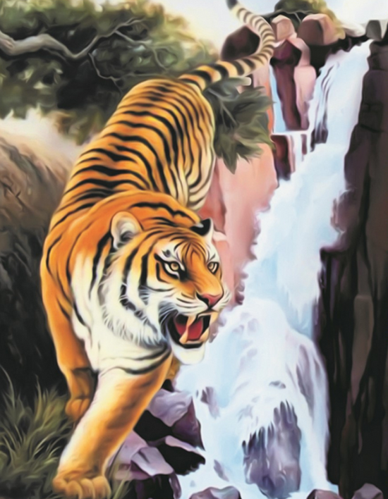 Алмазная мозаика 40x50 Свирепый тигр у водопада