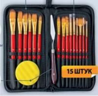 Без бренда «Коробка 50 шт.: Набор кистей для рисования в чехле, премиум набор (15 нейлоновых кистей, 1 мастихин) красные» в Калининграде