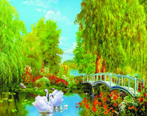 Лебеди и их птенцы на тихом озере