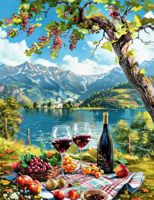 Без бренда «Винный натюрморт с бокалами, бутылкой вина, фруктами и ягодами» в Калининграде