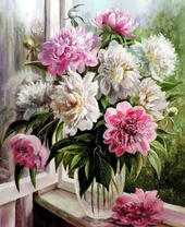Без бренда «Пионы в прозрачной вазе у окна» в Калининграде